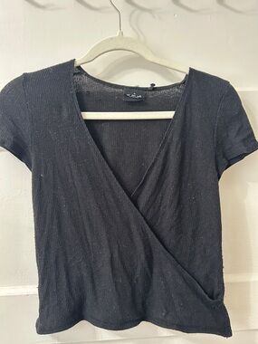 Urban Outfitters Black Short-Sleeve Wrap Crop Top